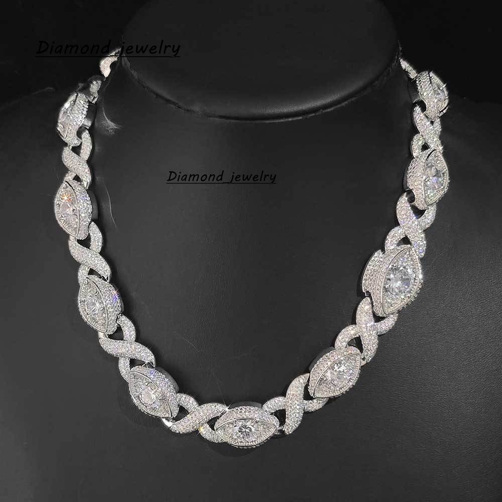 NUOYA 15mm Hip Hop Jewelry Iced Out Cuban Chain Big Diamond Eye Shape Silver Cuban Infinite Links Choker Necklace for Women