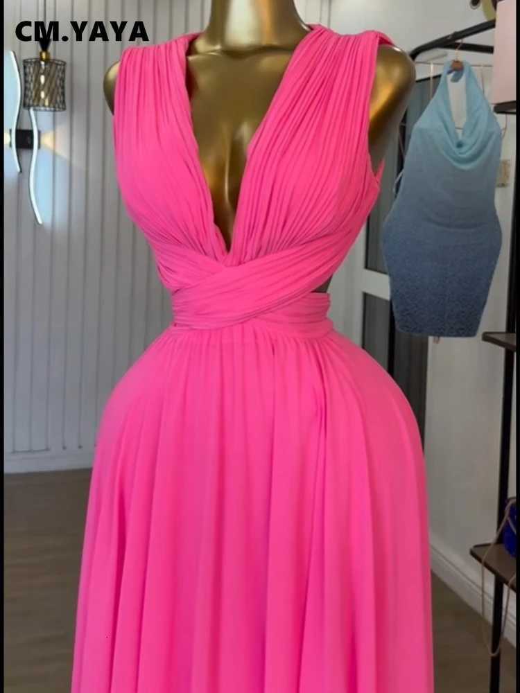 CM.YAYA Women Sleeveless Cutout BaCK Wrap V-neCK Pleated A-line Maxi Long Dress BirTHday Vacation Sexy Party Dresses Z250722