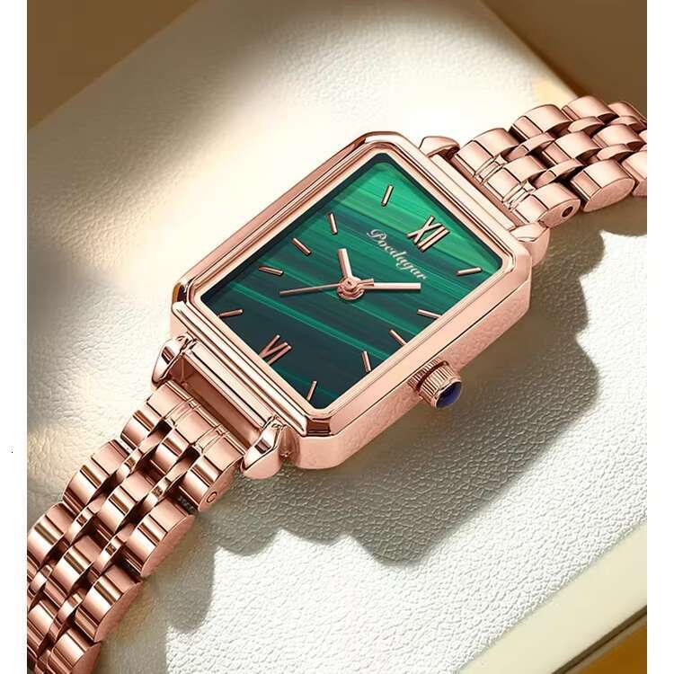 DHgargets POEDAGAR Women's Rectangle Watch - 50M Waterproof, Stainless Steel Band, Small Green Dial, Quartz Wristwatch for Students