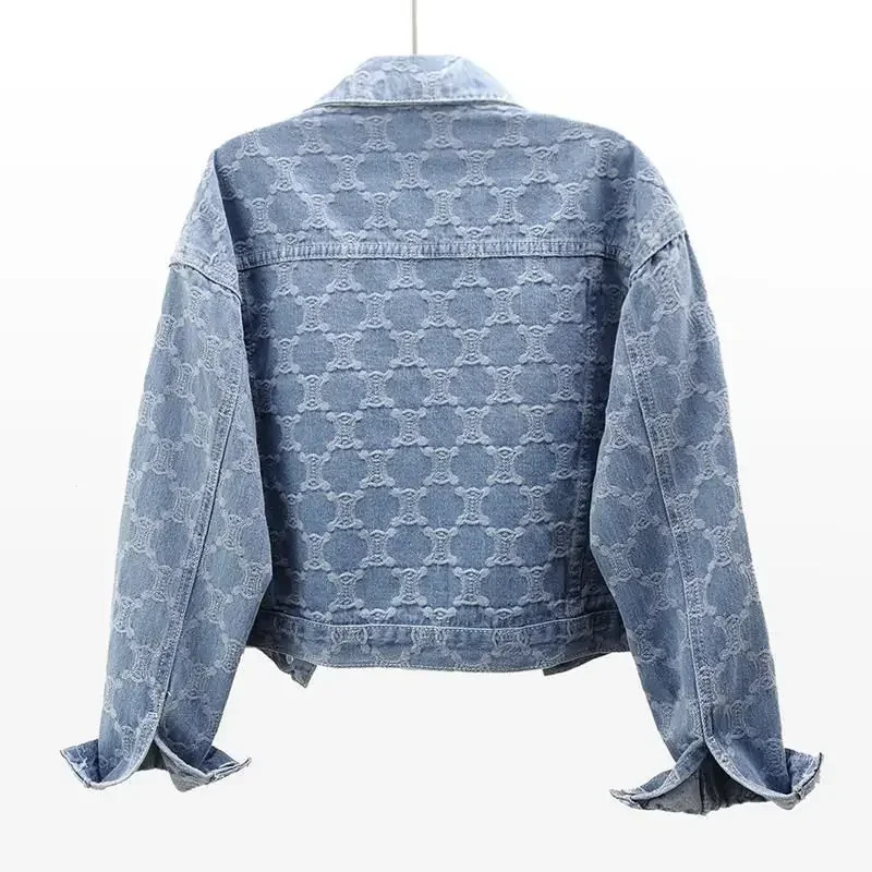 AutumnWinter Style Womens Denim Jacket Embroidery Jacquard Cropped Loosefit Versatile Tweed Top for Ladies 250718