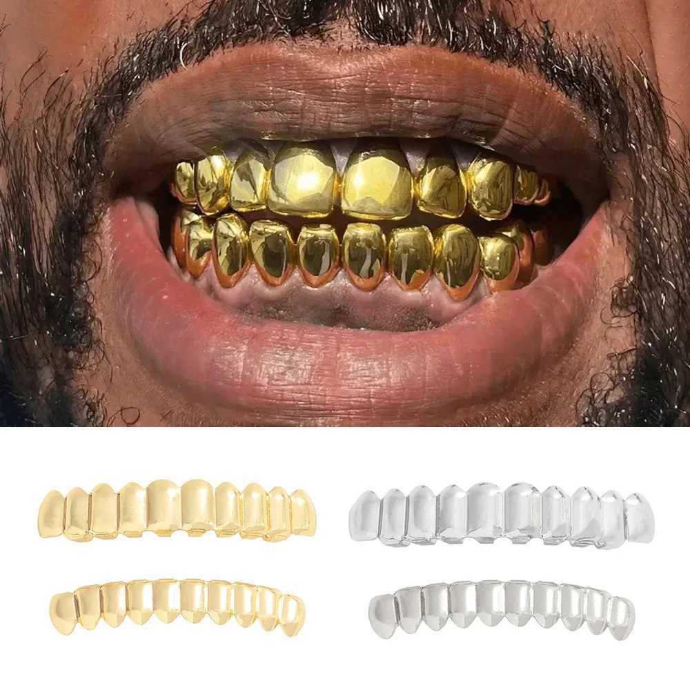 RACHELZ Hip Hop Classic 10/10 Glossy Teeth Grillz Golden Top Bottom Tooth Caps For Women Men Jewelry Party Halloween Gift XJ250722