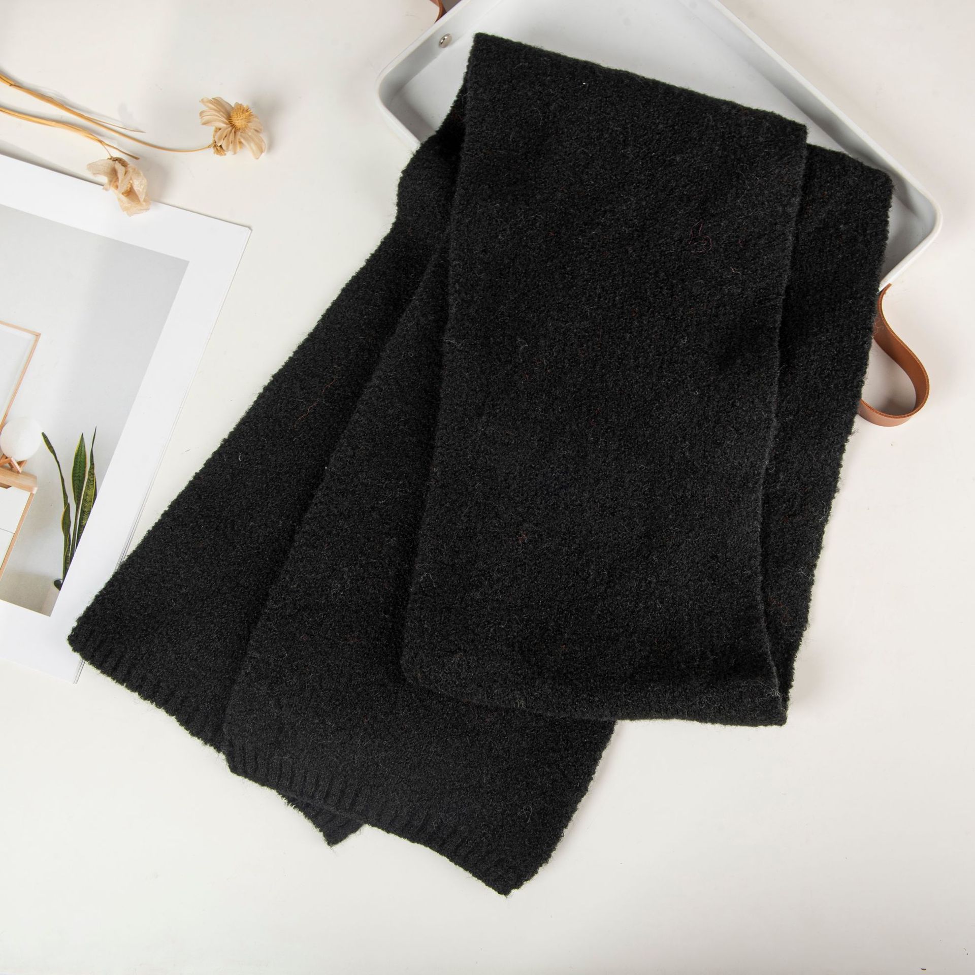 K1445 2025 high-end Korean atmosphere solid color cashmere wool scarf for women autumn and winter warm and versatile knitted scarf autumn