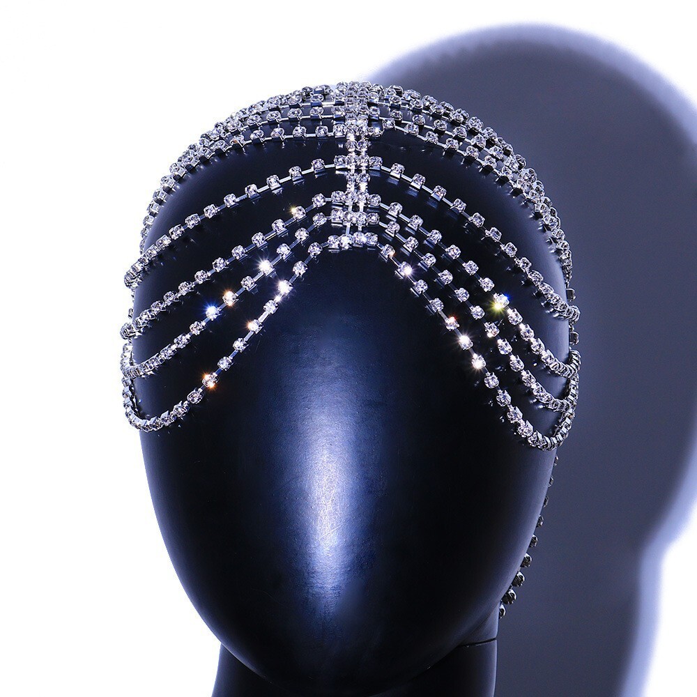 Hip Hop Trending Bride Wedding Hair Accessory Stylish Unique Multi layer VVS Moissanite Studded Luxury Headband Hat Headdress
