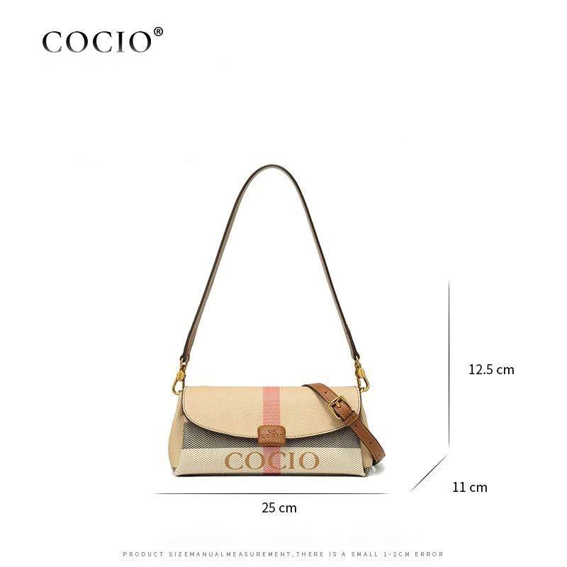 COCIO designer Shoulder Bags New plaid armpit bag simple and versatile casual womens bag genuine leather fashionable handbag