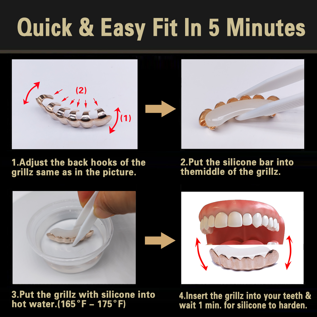 Hip Hop Diamond Single Teeth Grillz 18K Real Gold Braces Punk Dental Mouth Fang Fake Grills Tooth Cap Cosplay Halloween Costume Party Rapper Body Jewe