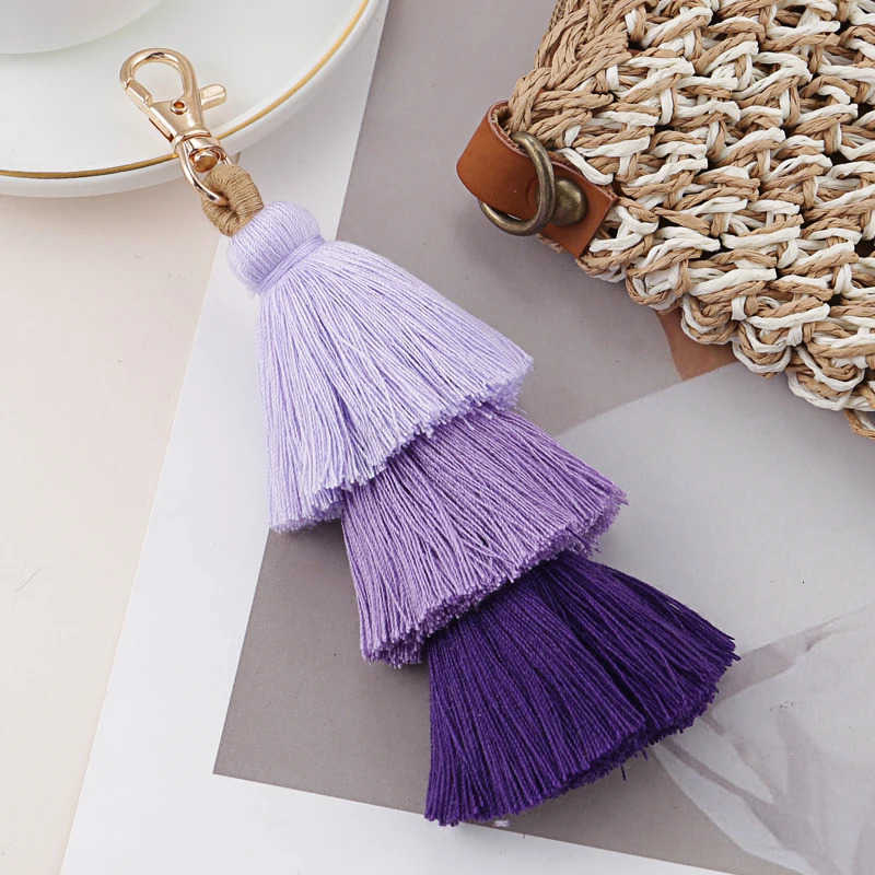 Bohemian Multicolor Handmade Layered Tassel Keychain Simple Key Ring Fits Women Girls Handbag Accessories Jewelry Gift M250723