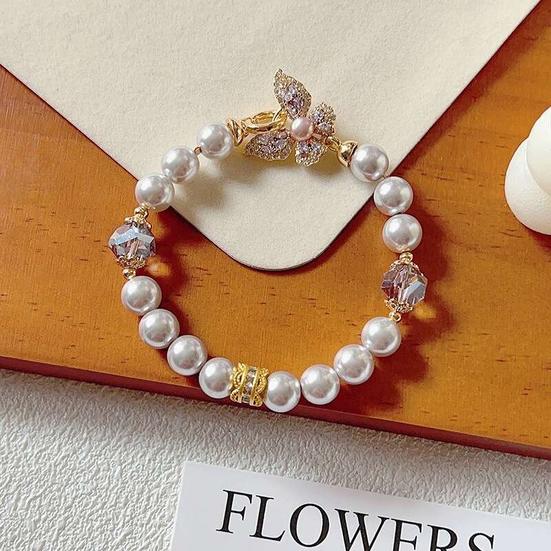 French Style Shijia Pearl Zircon Butterfly for Women, Light High-end Feel, Elegant and Versatile Bracelet Jewelry