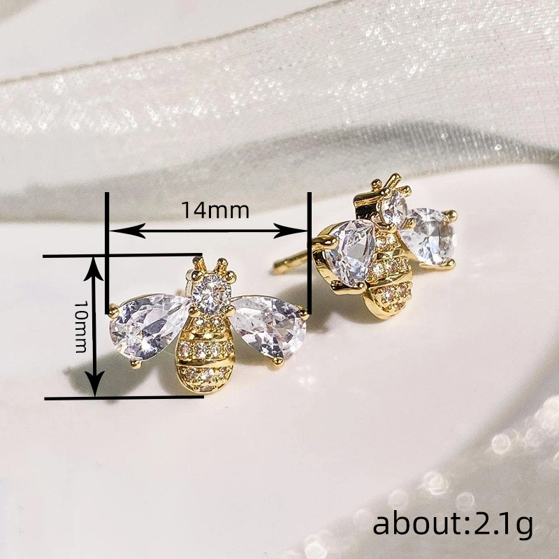 Gold Tone Bee Shaped Stud Earrings Crystal Wing Accents Cute Daily Jewelry And Gift For Her High Quality And Stylish Jewelry