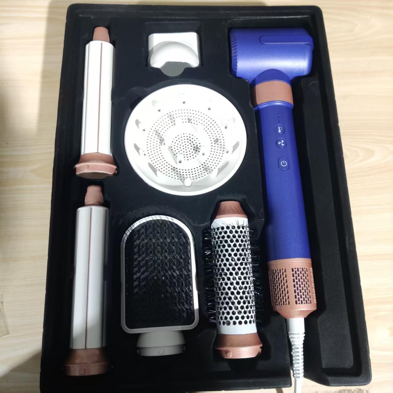 Automatic Multifunctional Hair Dryer Quick Dry Straight Hot Air Comb 7-in-1 Curling Iron Set Brushless Motor free shipping