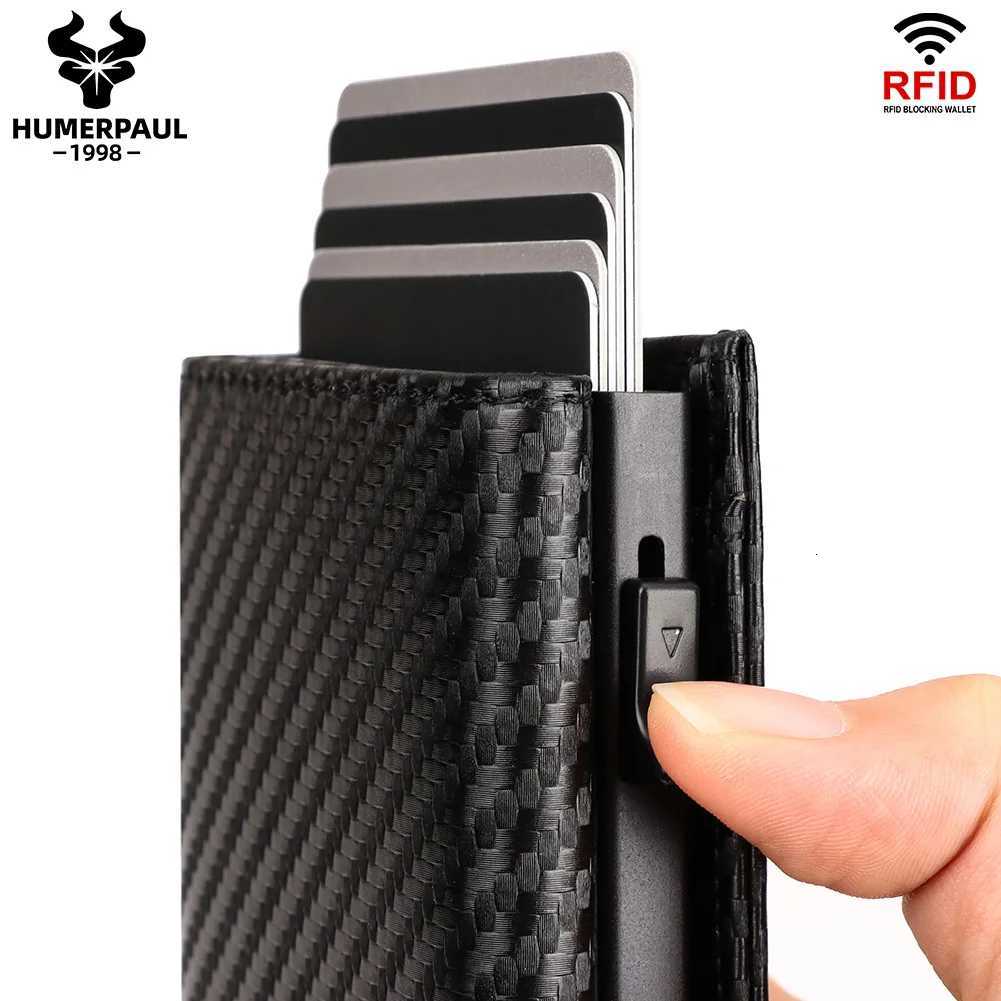 Carbon fiber Men Wallet with Aluminum Card Holder Case RFID Blocking Automatic Pop Up Cardholder Purse Business Male Money Bag G250722