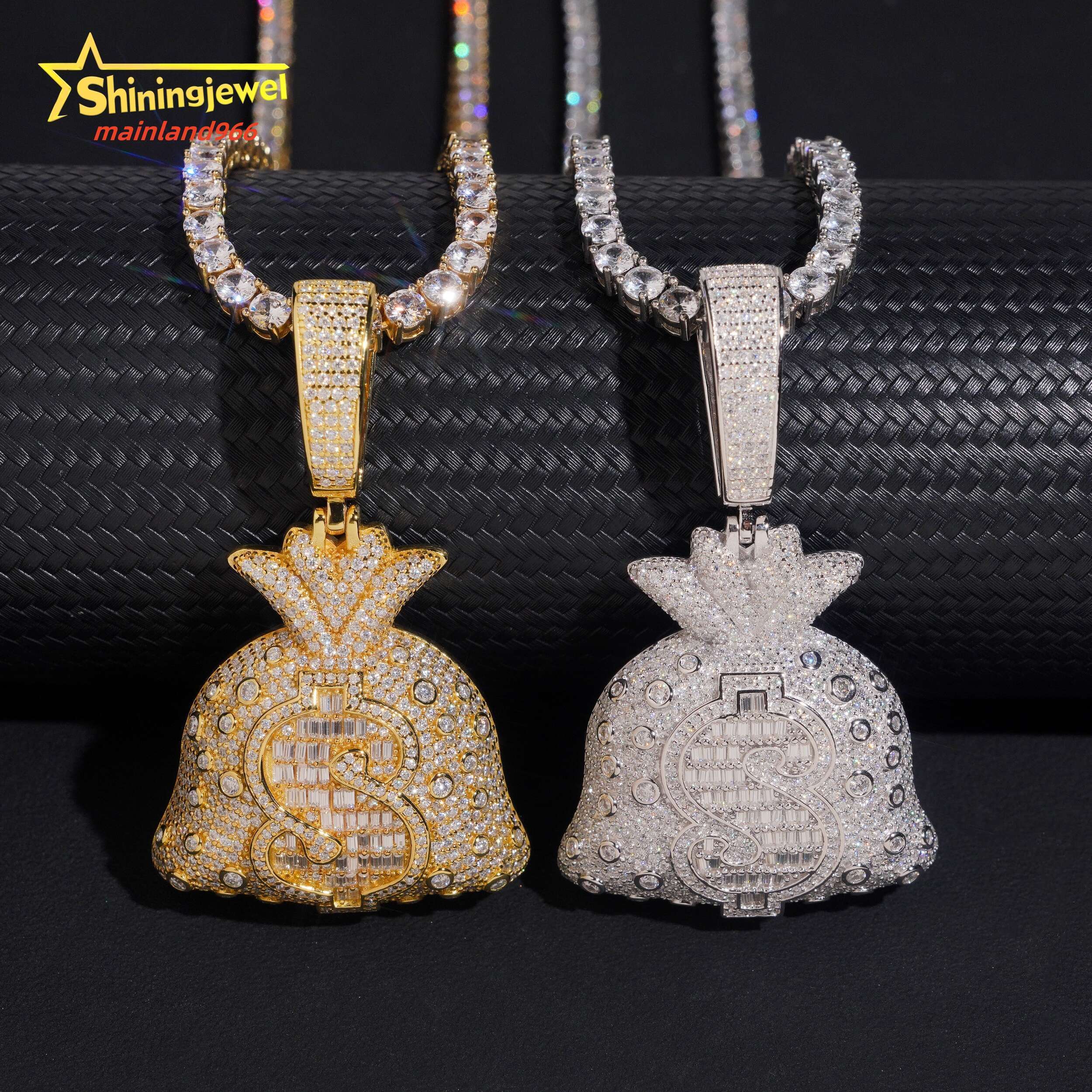 Solid Back Hip Hop Jewelry Money Bag Pendant Custom Iced Out Fashion 925 Silver VVS Moissanite Baguette Diamond Wealthy Pendant