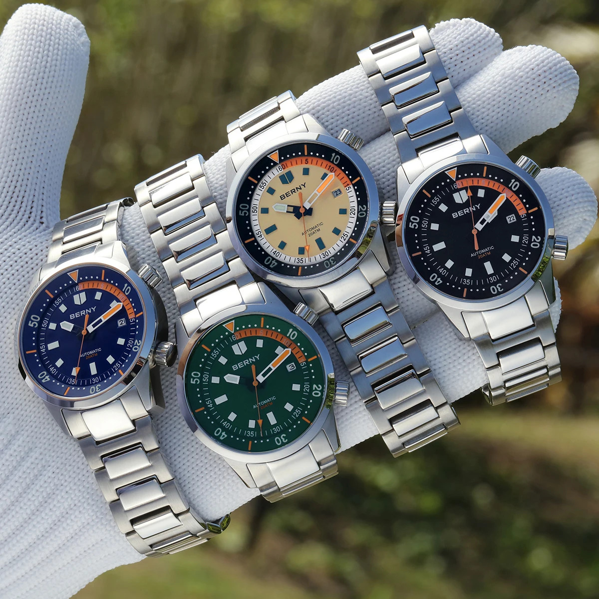 BERNY Diver Watches for Men 20AMT Super Luminous Automatic Mechanical Men's Dive Watch Full Stainless Steel 42mm Sapphire Diving