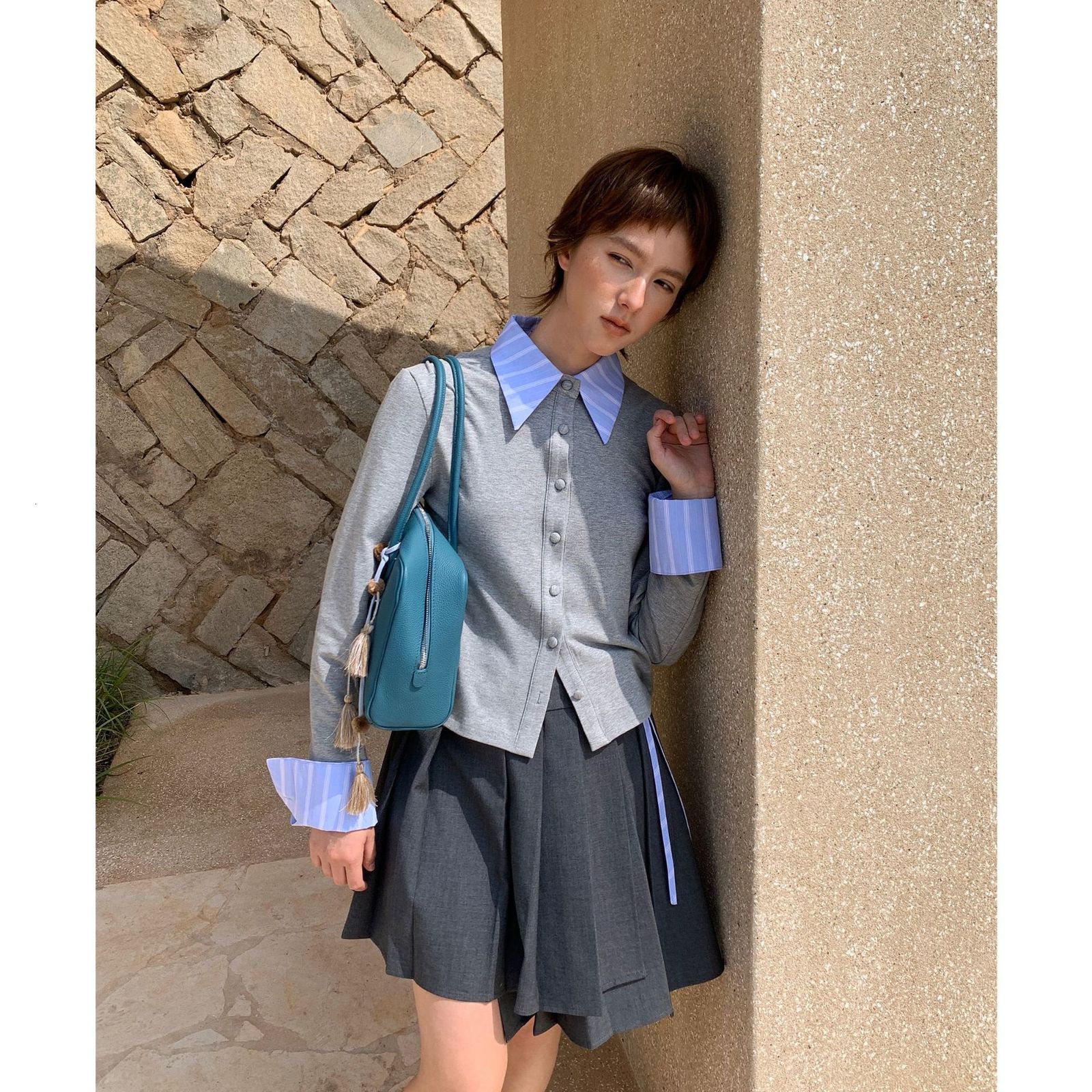 plaid long sleeve T Shirt A120636 Colur Clothing Spring Summer polo Collar T-shirt Streetwear Embroidery Letter 240814