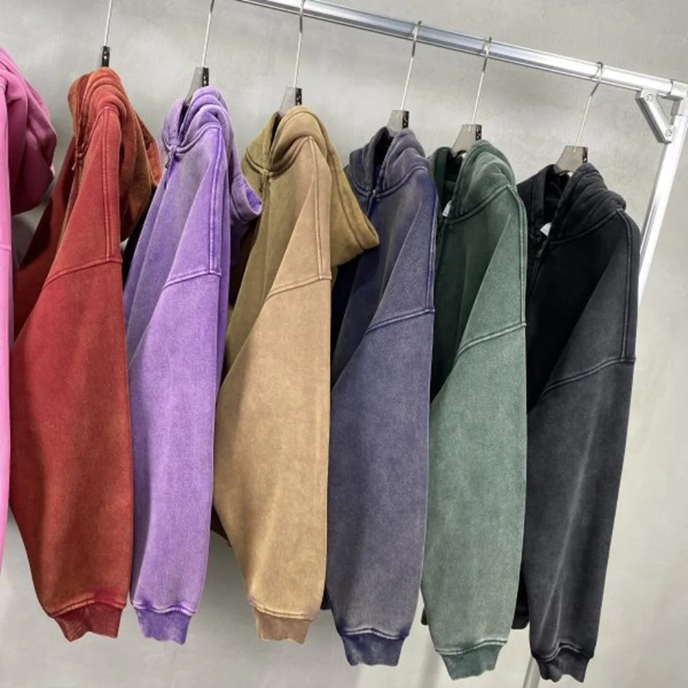 MAQVOB High Quality Apparel Street Wear Wholesale Euro US Size Spring Autum Full Up Zipper Washed Batik Dye Hoodie 250714