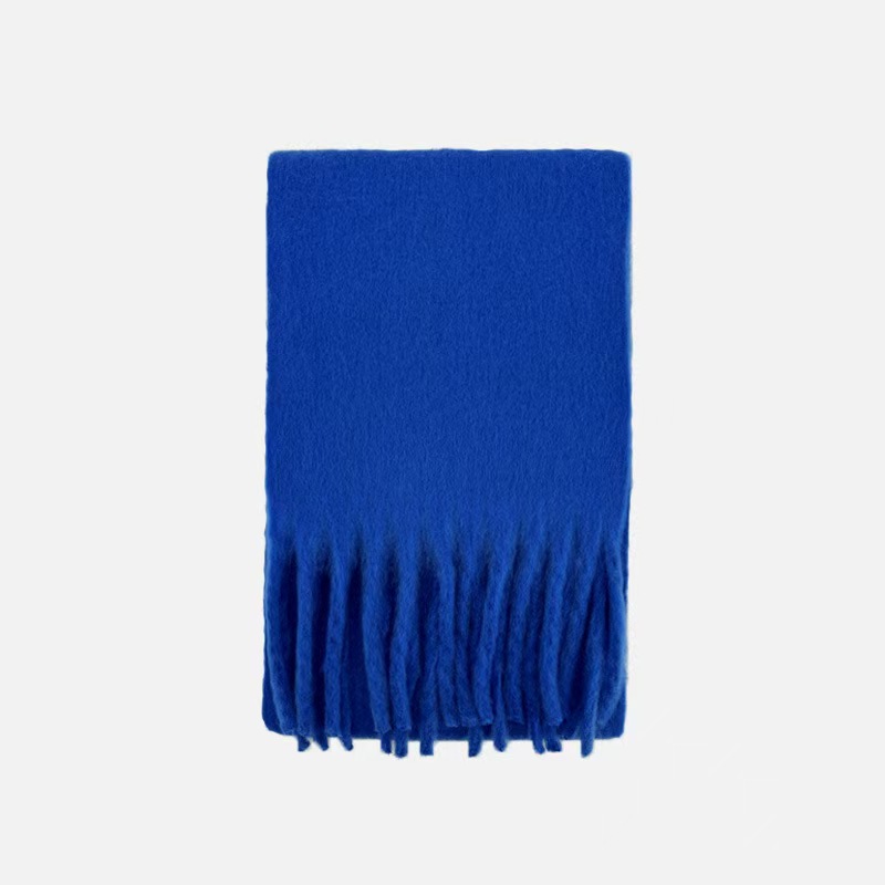 K1451 Wool blend solid color thick tassel scarf for women winter atmosphere fluffy soft neck scarf