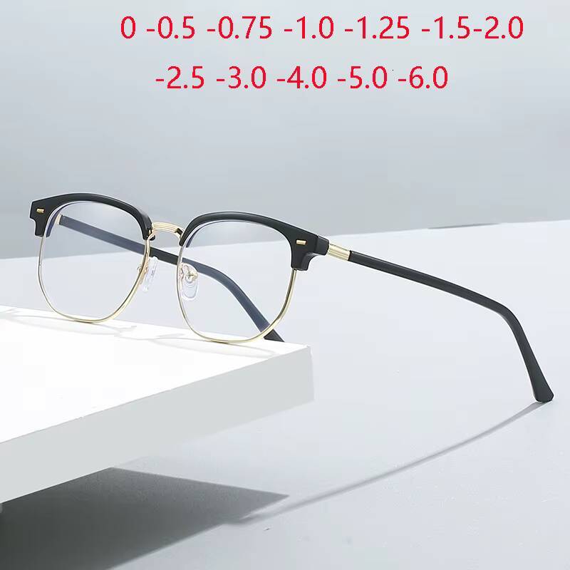 Eyebrow Student Myopia Glasses Finished Women Men Half Frame Square Short-sight Eyewear Prescription 0 -0.5 -0.75 To -6.0 ddmythur