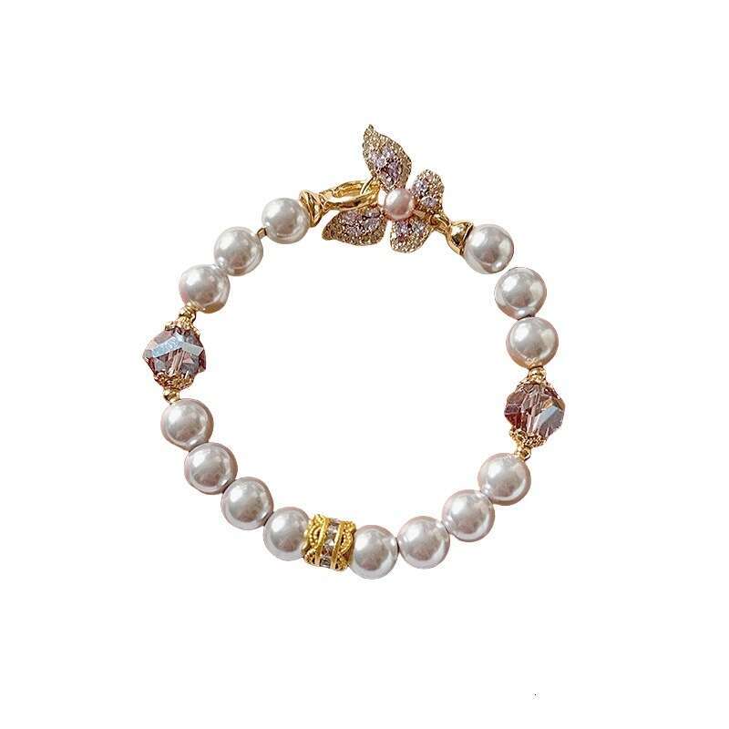 French Style Shijia Pearl Zircon Butterfly for Women, Light High-end Feel, Elegant and Versatile Bracelet Jewelry