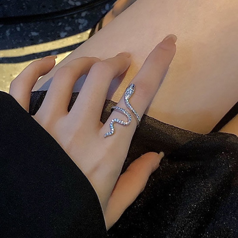 Jewellery Ring Silver Plated Snake Design with Cubic Zirconia Accents for Edgy Party Wear and Special Occasion Gift High Quality Texture