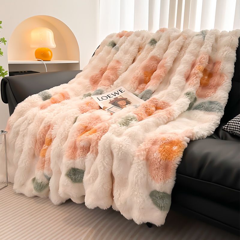 Designer Rabbit Fur Blanket Luxury Soft Fluffy Thick Blanket Flower Print Classic Letter Logo Cozy Milk Velvet Office Rest Blanket Coral Fleece Sofa B