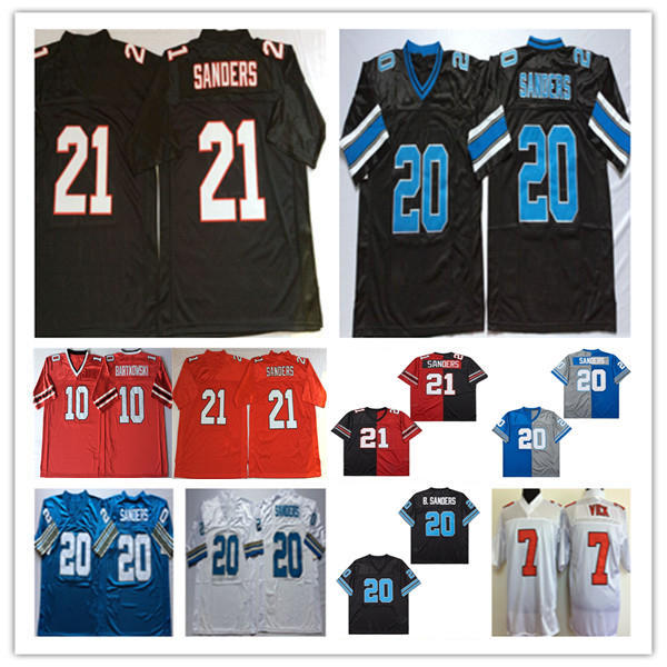 American Throwback Football Jerseys 20 21 Barry Deion Sanders Michael Vick Brett Favre Steve Bartkowski Stitched Red Black White Blue Split Retro Shirts Custom