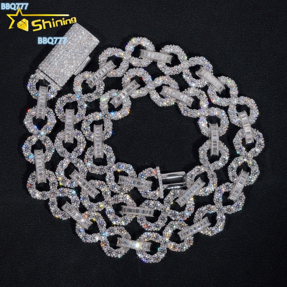 Super Shining Hip Hop Jewelry 16MM Big Stones 925 Sterling Silver VVS Moissanite Diamond Infinity Iced Out Cuban Link Chain