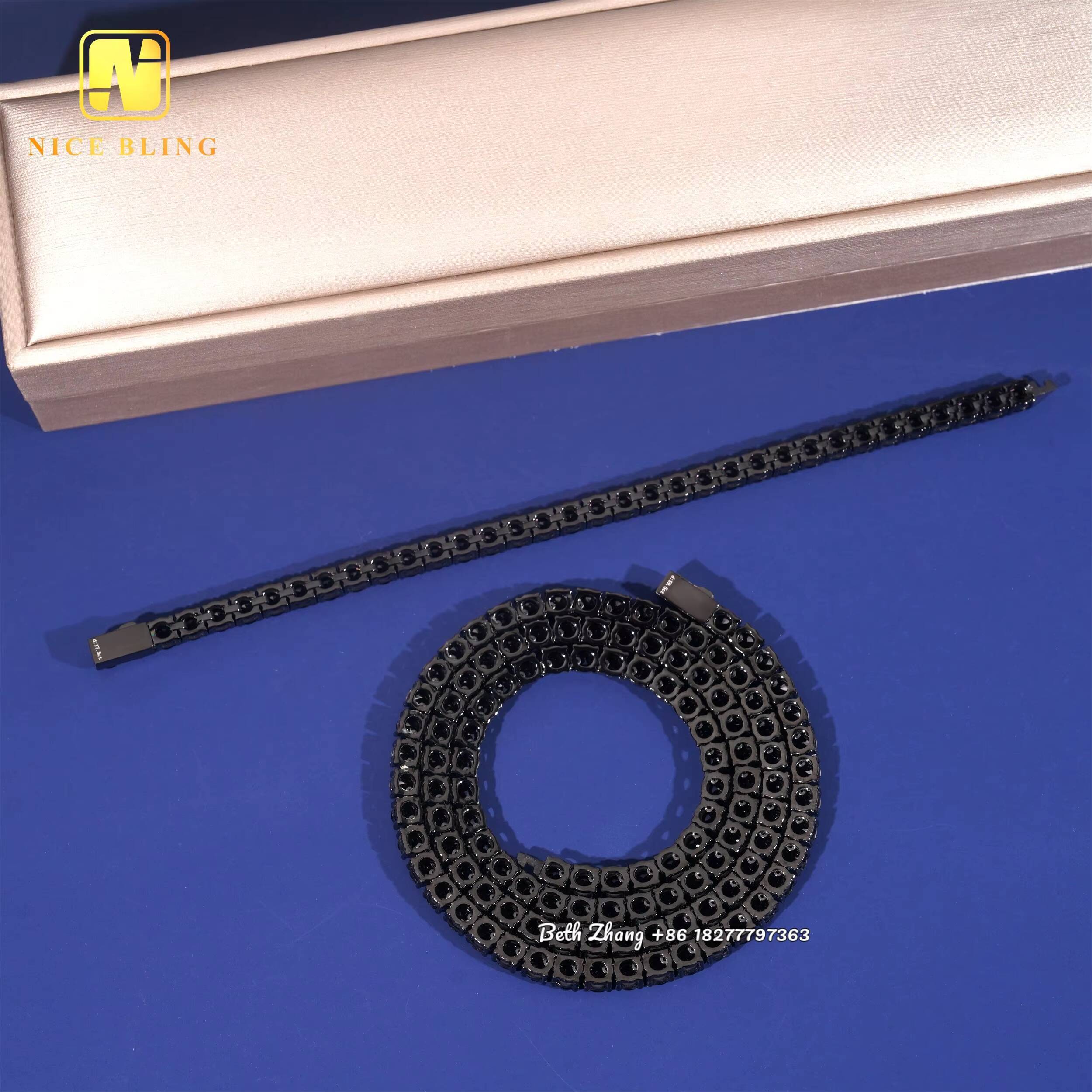 Fashion Jewelry Moissanite Tennis Chains Hip Hop Necklace 4MM 5MM Black Moissanite Waterproof Stainless Steel Necklace Bracelet