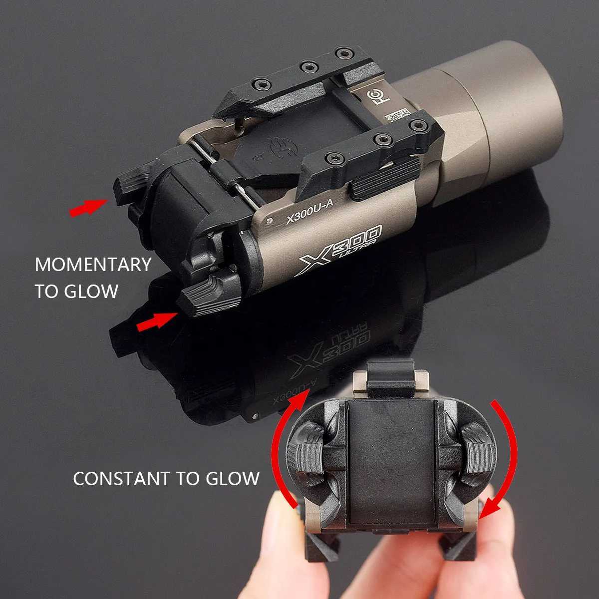 Tactical Surefire Weapon Light X300 X300U X300UH-B XH35 Flashlight Fits 20mm Rail Airsoft Weapon Hunting Flashlight Dual Switch W250722