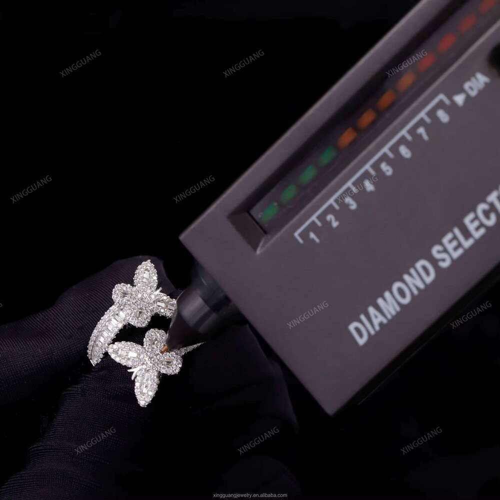 Ice Out Fashion Butterfly Moissanite S Sterling Sier VVS Bling Dia for Men Women Shining Hip Hop Cuban Ring