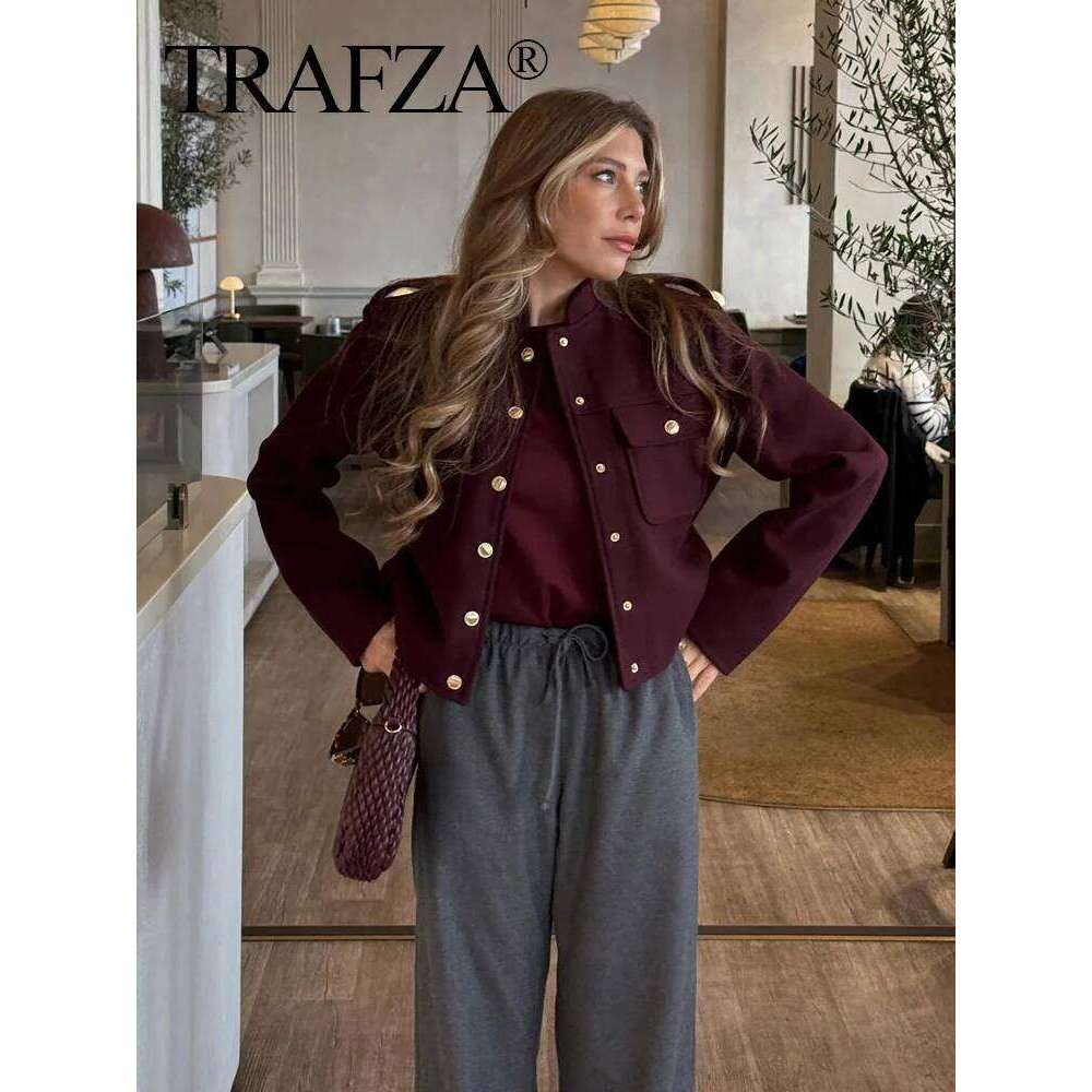 hoodie Fashion Women Soft Tweed Bomber Jacket O-Neck Long Sleeve Pockets Buttons Loose Woolen Coat Female Streetwear jacket