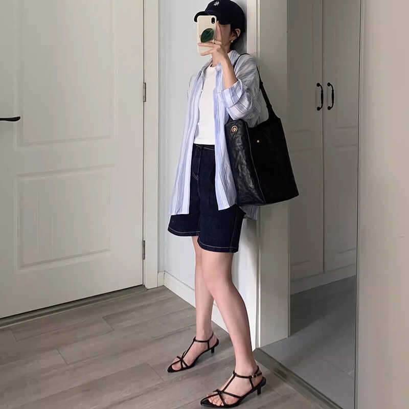 2025 Summer New Korean Style Soft Leather Pointed Cross Strap Kitten Sandals for Women Open Toe Versatile Thin Heel Slippers