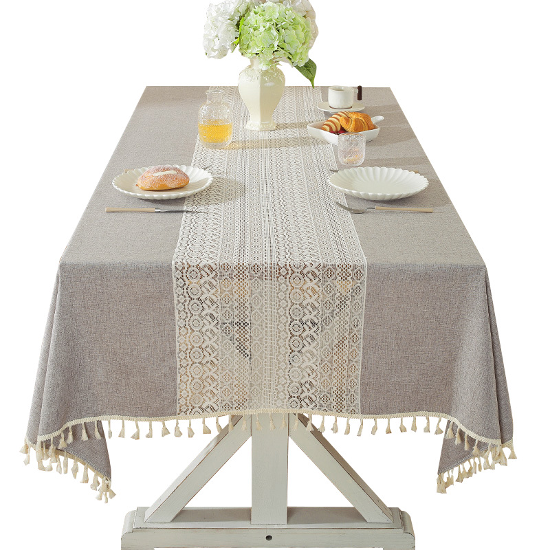 YL-36782 new tablecloth polyester linen simple temperament hollow splicing rectangular high-grade retro coffee table dining table cover cloth spot