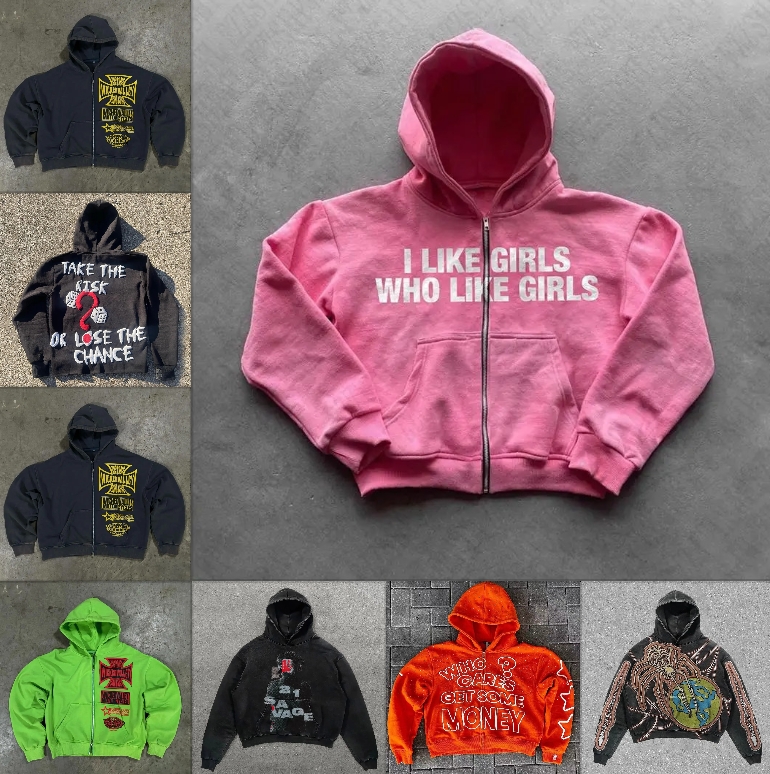 Men's Hoodies American Retro Trendy Cartoon Hoodie Women's Harajuku Punk Grunge Art Streetwear Loose Hip-Hop Couples Pullover