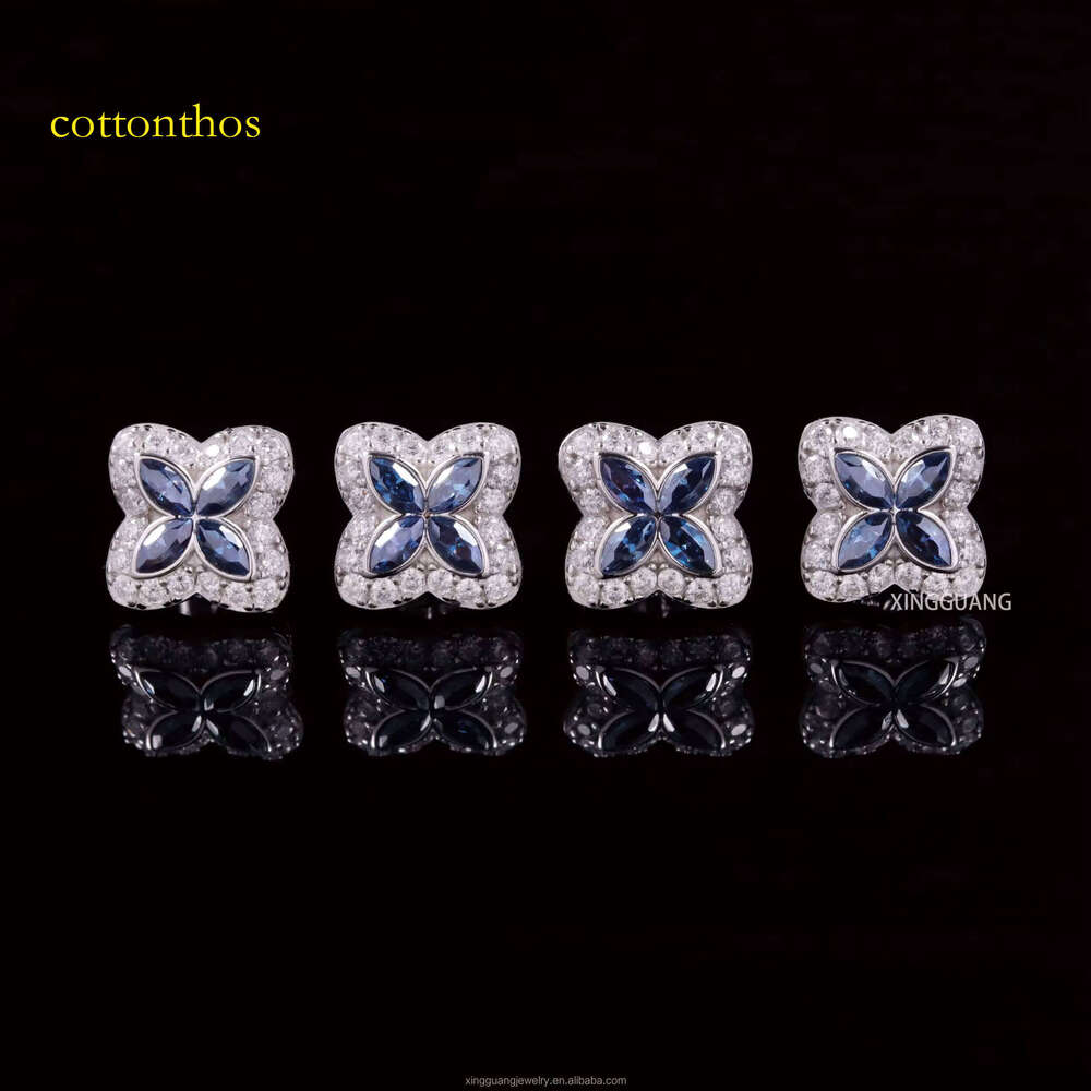 High Quality White Gold Plated Sterling Sier Shiny Vvs Moissanite Dia Four Leaf Clover Jewelry Stud Earring