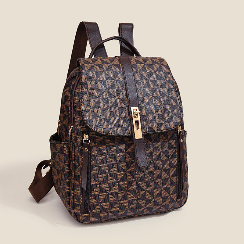 Female New Style Retro Leisure Presbyuse Large Capacity Schoolbag Backpack Print Fashion Trend Line Big Bag 2025S Hot