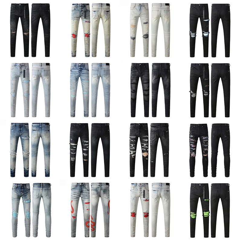 Jeans classic jeans luxury designers washed nostalgic stretch slim fit retro blue black jeans fashion hole design streetwear men women high-quality slim Jeans