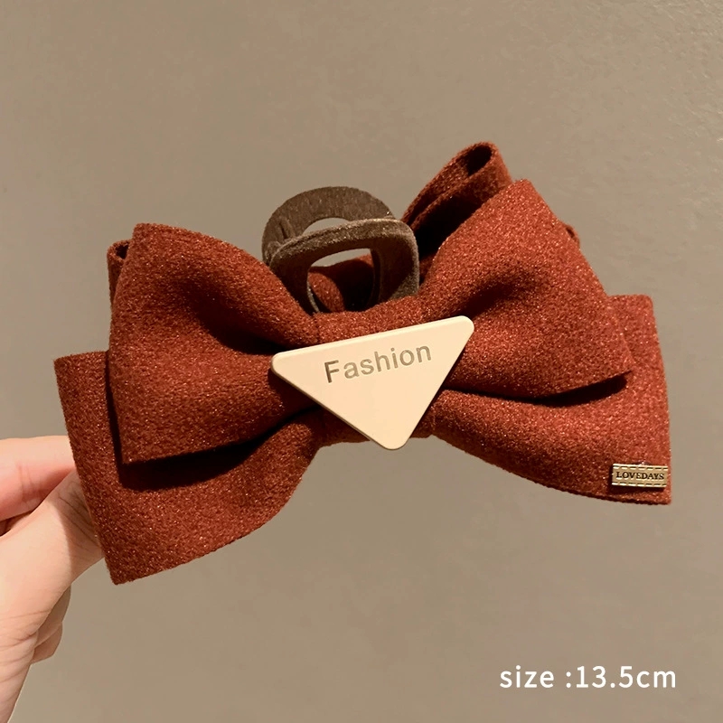 High-end Korean Style Large Triangle Claw Clip for Thick Hair Big Size Hair Clamp for Back of Head Fabric Bowknot Shark Clip Elegant Hair Accessory