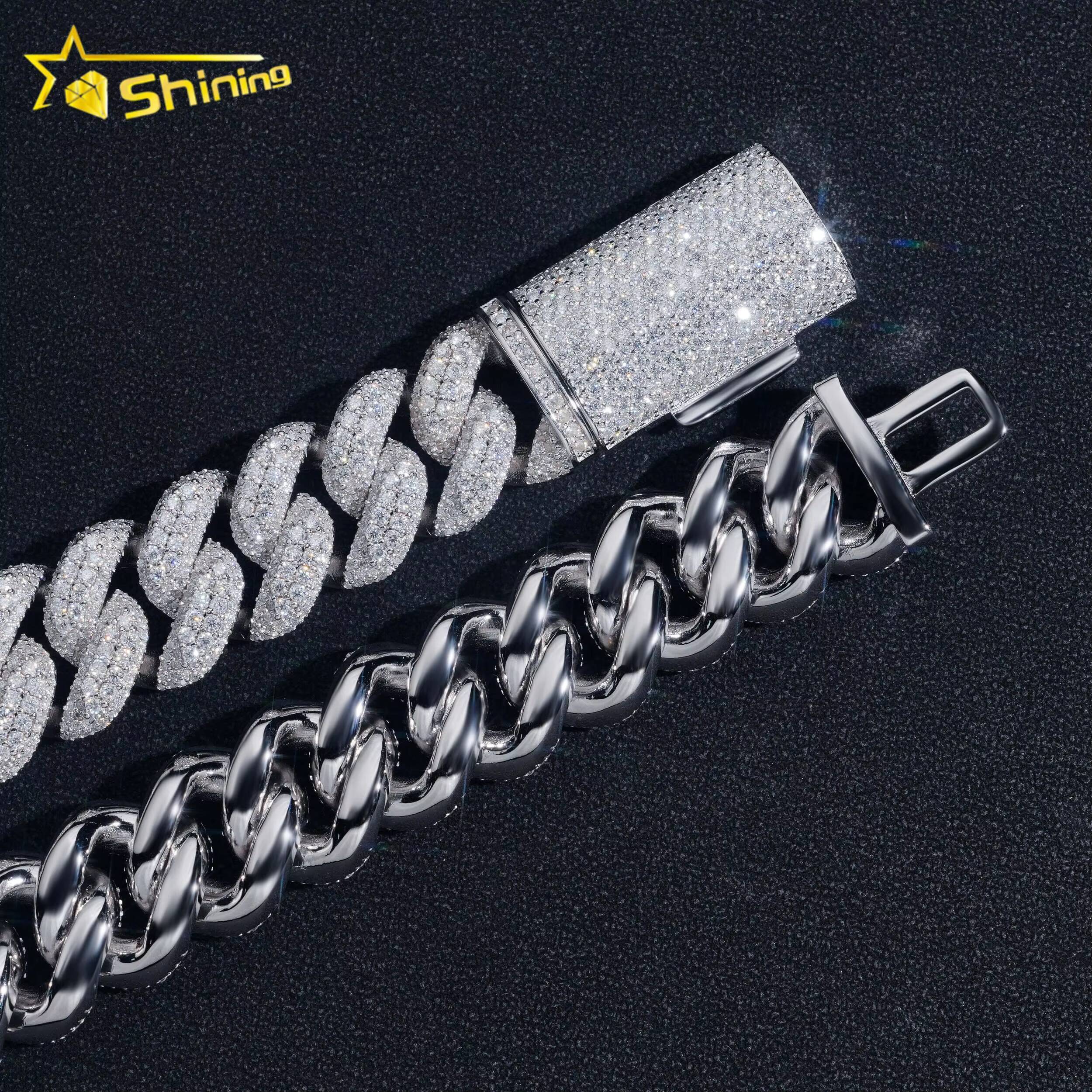 High End Heavy Solid 18MM 4 Rows Diamond Hip Hop 925 Sterling Silver Miami Moissanite Cuban Link Chain