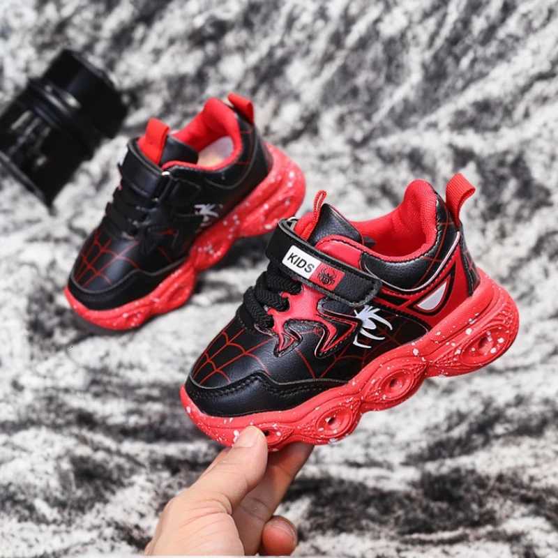 Led Light Up Children Shoes Sneaker 1-6 Year Old Boys Girls Spring Autumn Casual Red Black Pu Leather Shoe H260130
