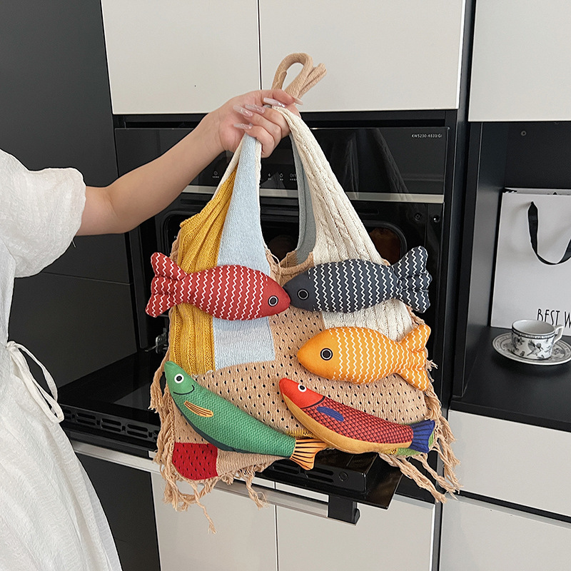 2025 Summer New Women's Crossbody Bag women's Summer New Retro Tassel Art Knitted Bag Color Block Handbag New Women's Shoulder Bag New 