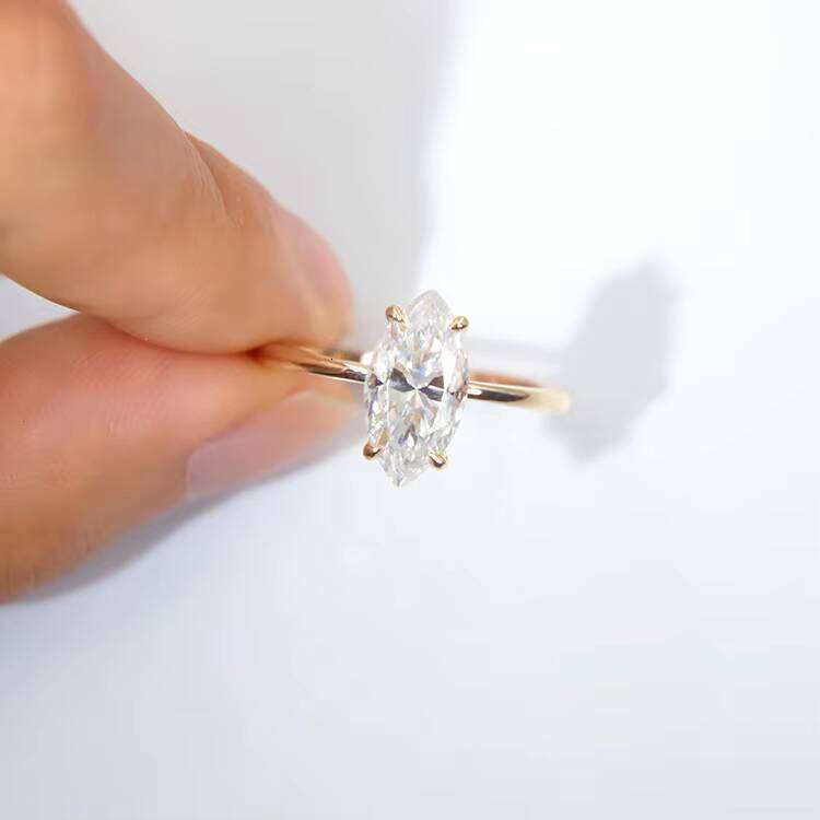 14K Yellow Gold Rind 6x12MM Marquise Shape D Color Moissanite 2CT Dia Anniversary Wedding Ring