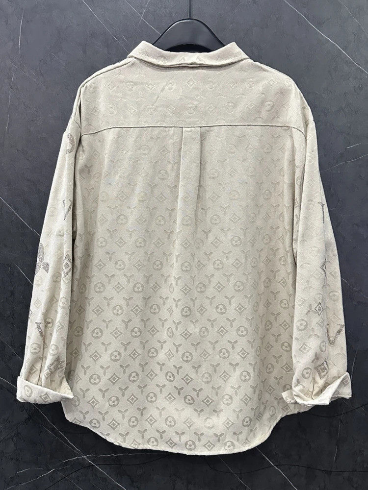 2025 Spring Allmatch Loose Cardigans Coat Full Diamonds Drilling Denim Blouses Streetwear Long Sleeve Casual Top Shirts 250723