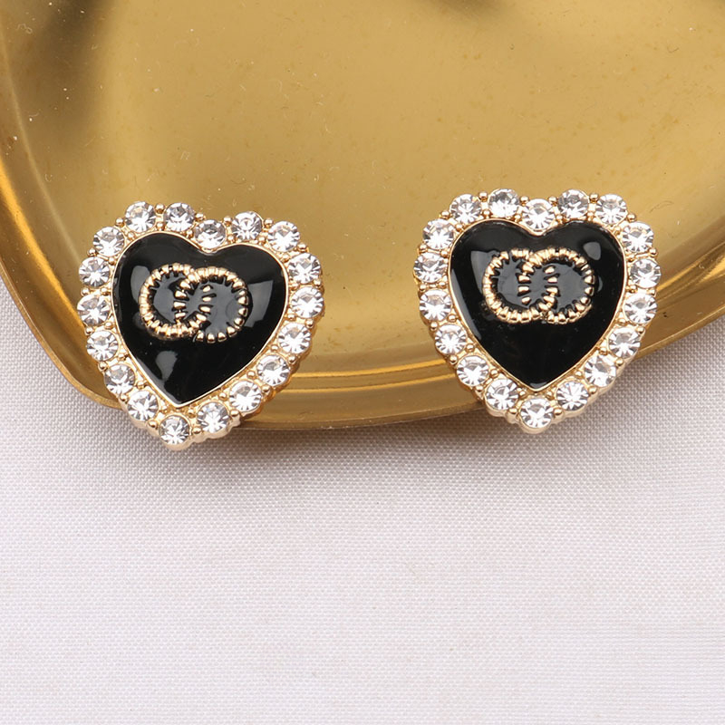 Classic Letter Stud Earring Simple Metal Geometric Women's Heart Crystal Rhinestone Pearl Earrings Wedding Party Jewerlry
