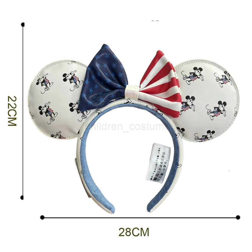 Disney New Disney USA Flag Mickey Minnie Mouse Ear Headband for Adults/Children Disneyland Pumpkin PU Leather Bow Ear Women Christmas Gifts W250723