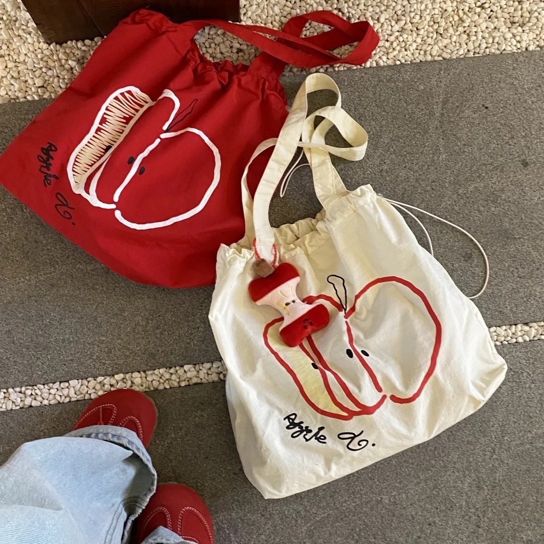 Summer New Women's Crossbody Bag Cute women's Apple Canvas Bag Lazy Style Printed Large Capacity Shoulder Bag Casual New Women's Should