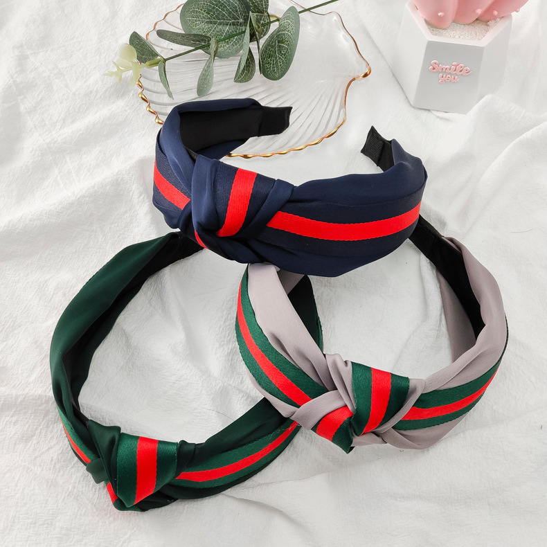 Stripe Ribbons Knotted Hairbands British Style Hair Clips Wide Edge Wide Ladies' Outdoor Crossover Headband Hair Accessories
