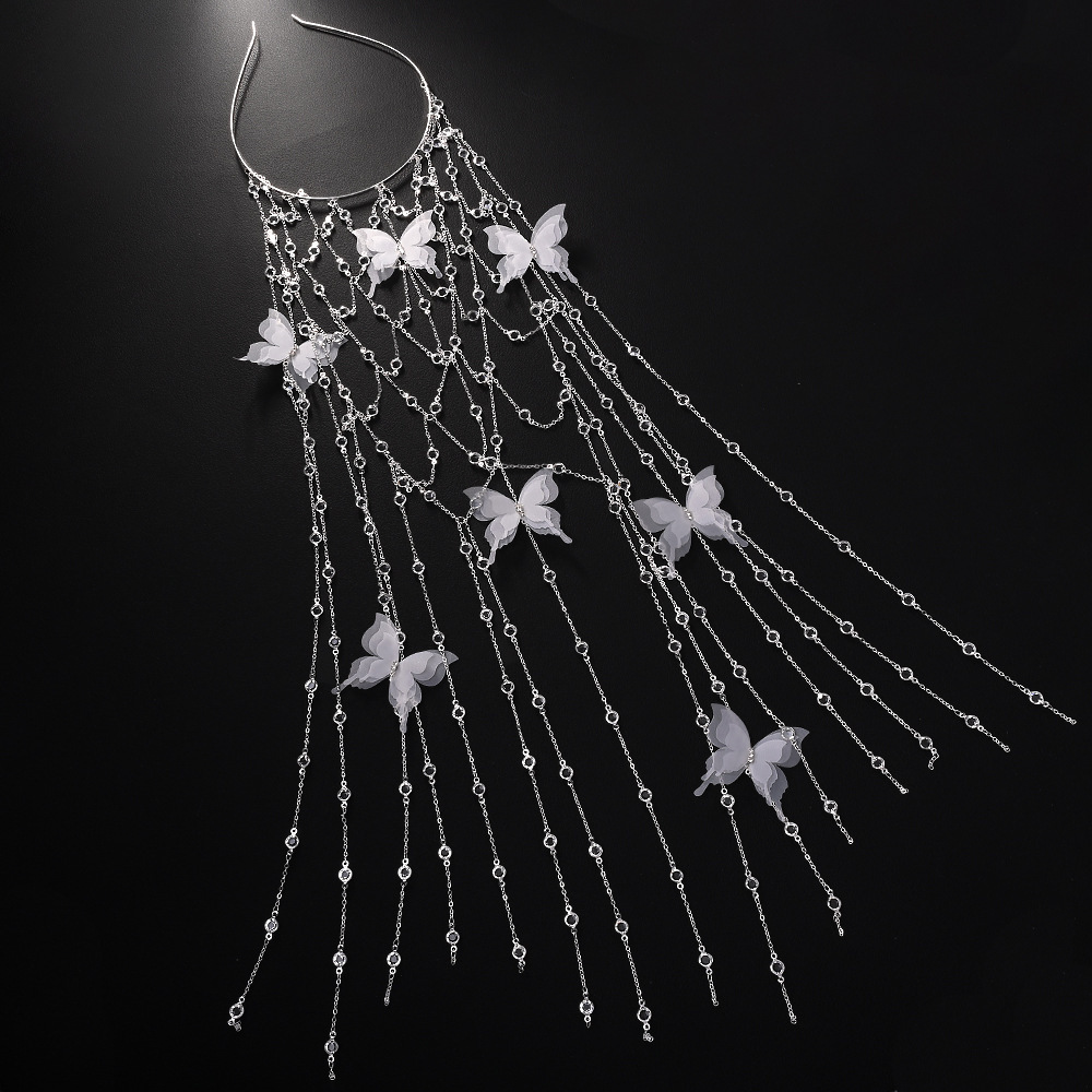 Butterfly Hollow Out Hair Chain Exotic Style Full Diamond VVS Moissanite Studded Butterfly Headpiece Bridal Accessory Headdress