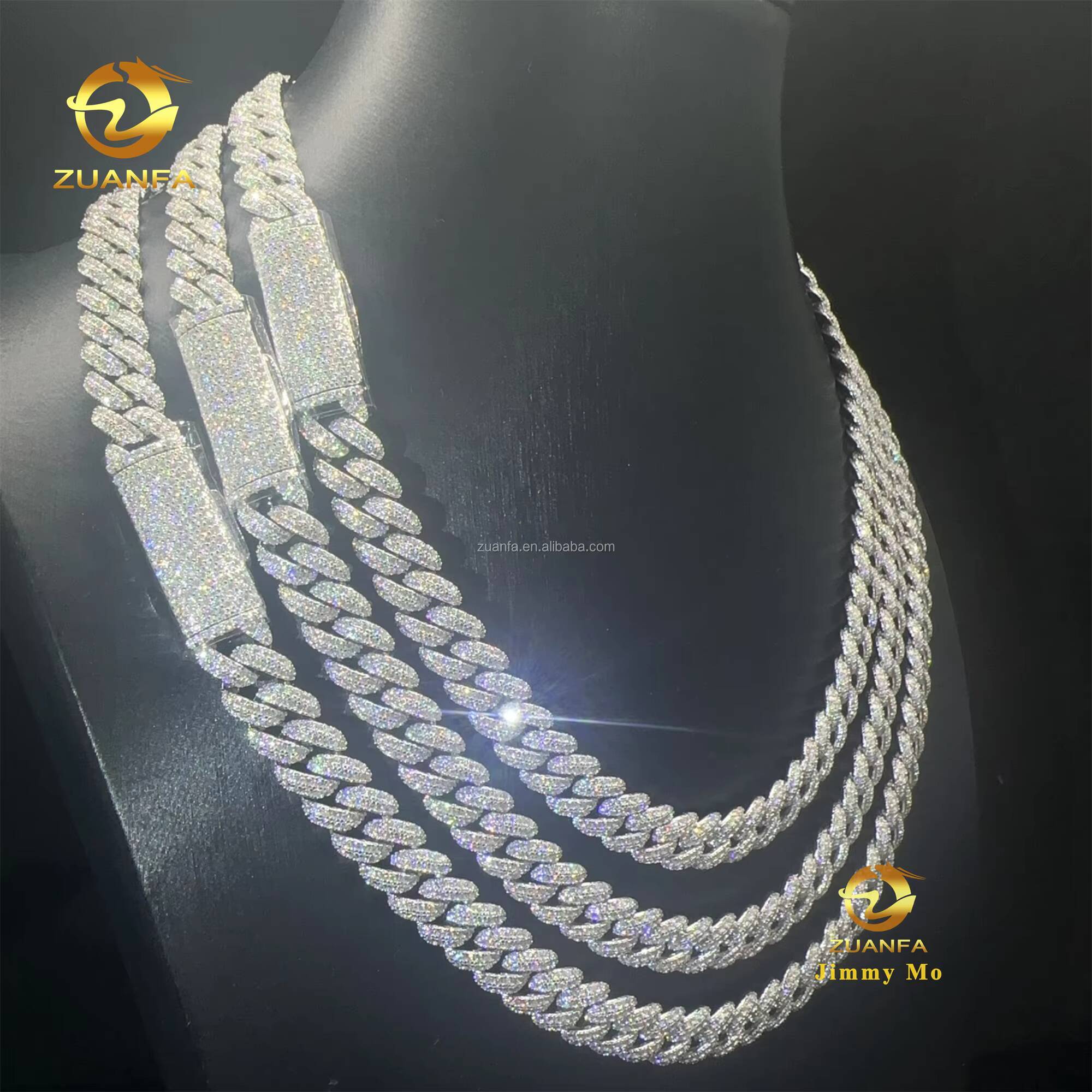 Best Selling Pass Diamond Tester 10mm Two Rows 925 Sterling Silver Iced Out Hip Hop FL Moissanite Diamond Cuban Link Chain Men