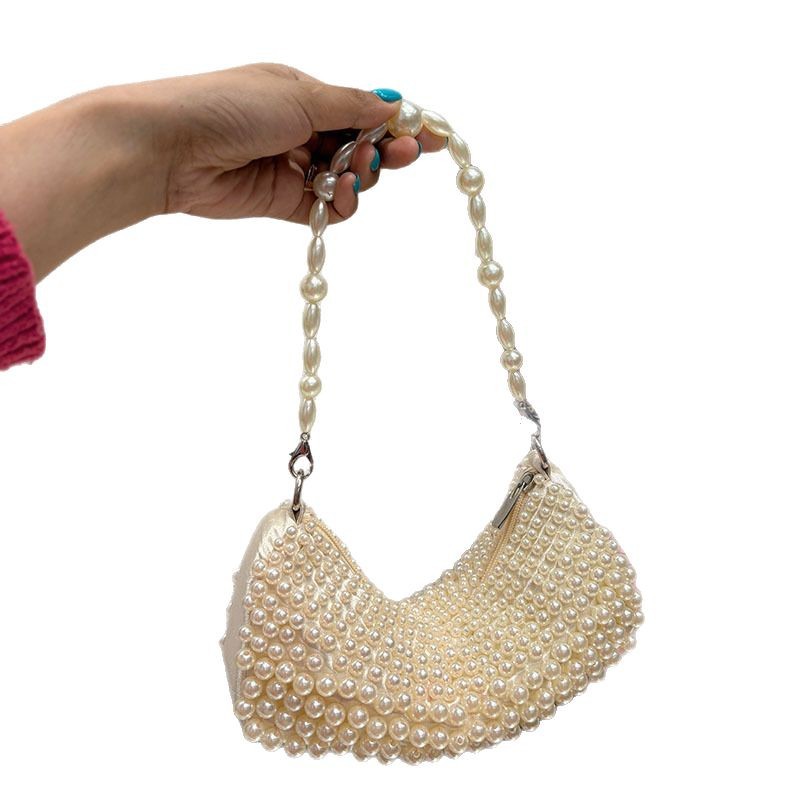 Sophisticated Feminine Accessory Premium Quality Pearl-Inlaid Handbag Ideal for Daily Use
