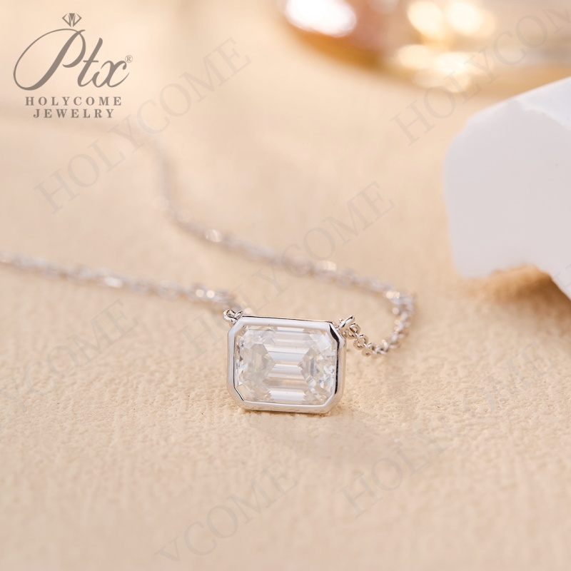 Minimalist Emerald Cut Moissanite Lab Ruby Sapphire Emerald Gemstone Unisex Pendant Necklace Daily Outfit 925 Sterling Silver Valentine's Day Jew
