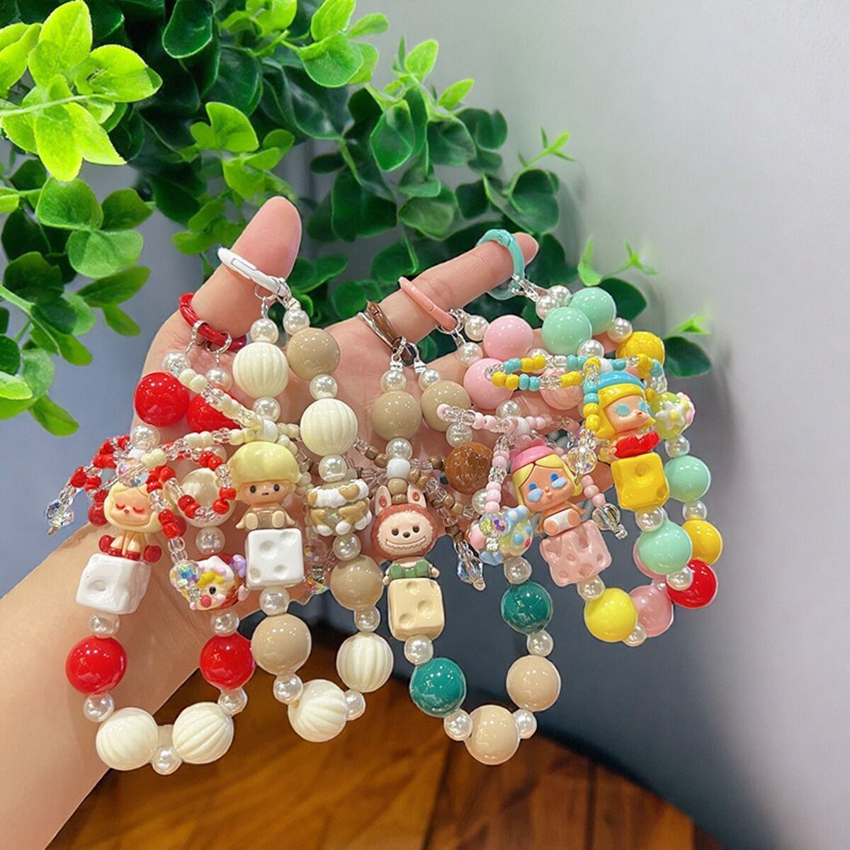 Bubble Mart Cute Bead Chain Hand-painted Beads DIY Blind Box Keychain Phone Pendant Small Gift